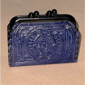 Moroccan Handmade Wallet Credit Card Leather Coin Change Pocket Small Navy NWOT